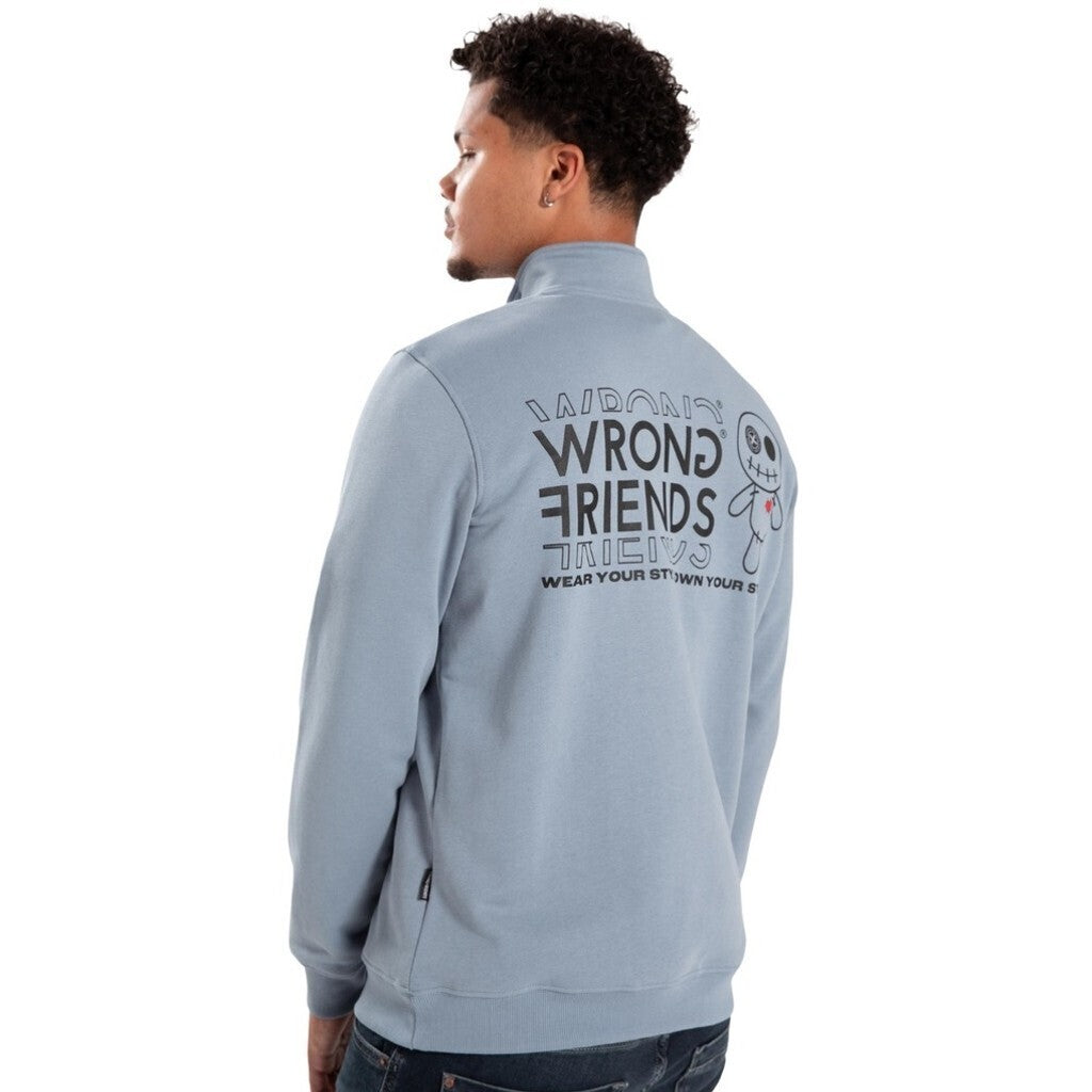 WRONG FRIENDS VICHY HALF ZIP SWEATER SWEATERS LIGHT BLUE