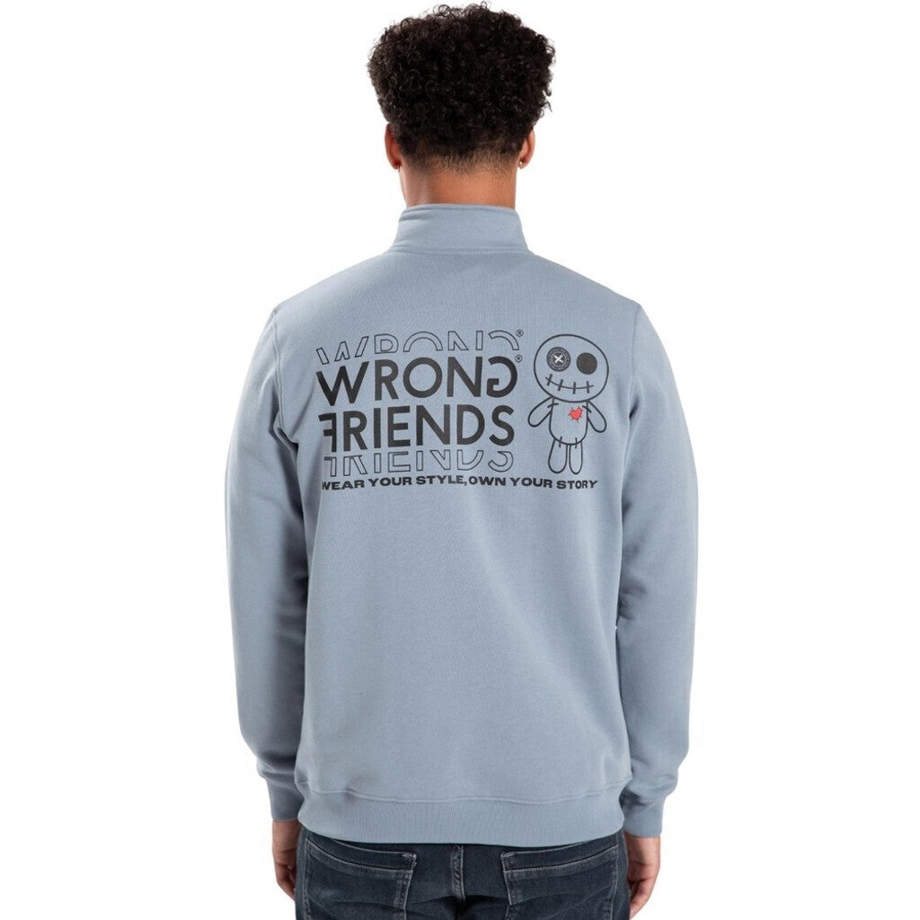 WRONG FRIENDS VICHY HALF ZIP SWEATER SWEATERS LIGHT BLUE